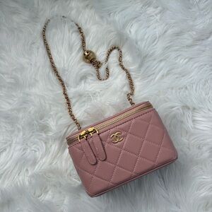 Blush Quilted Mini Bag with Gold Chain